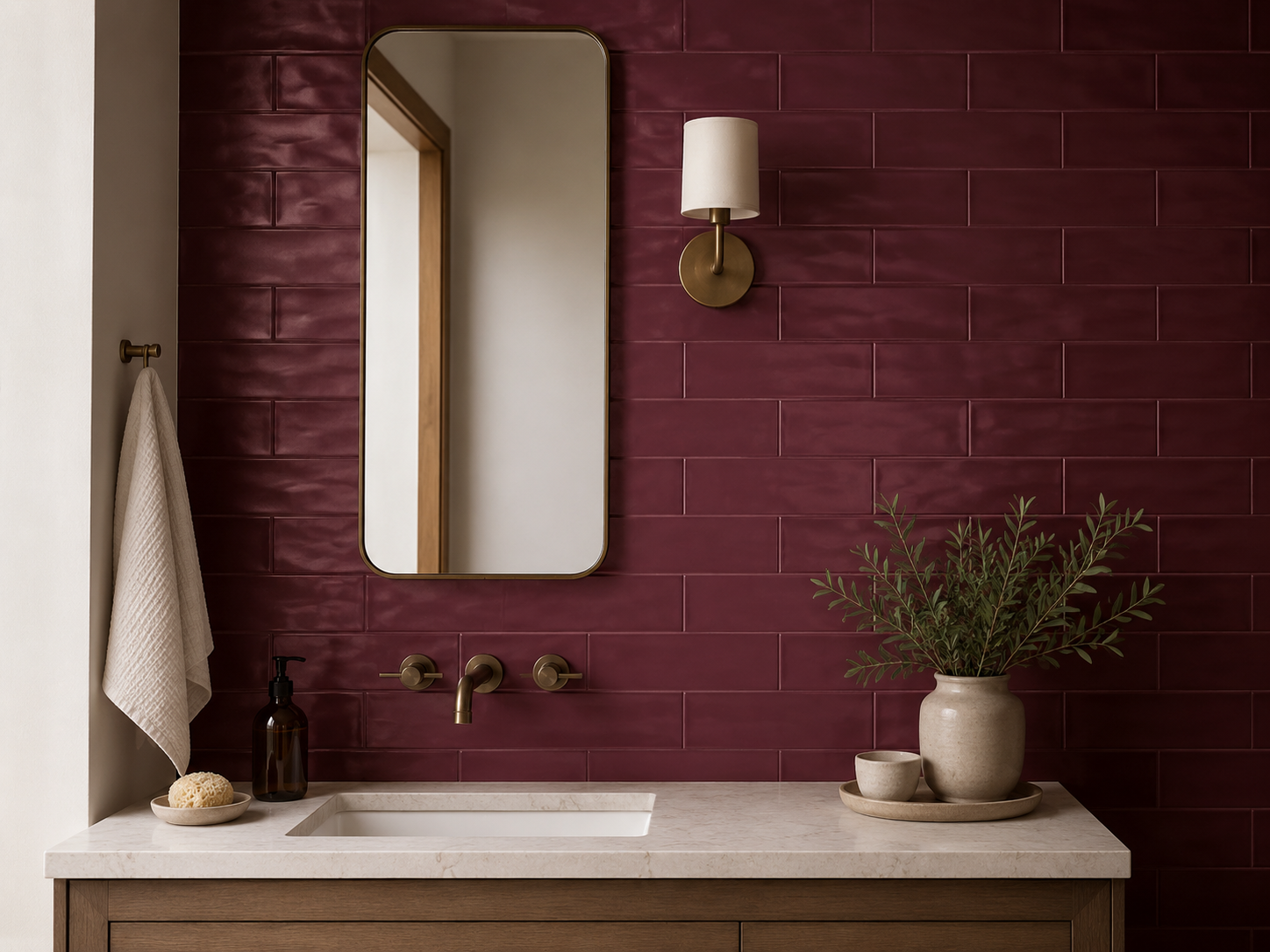 Wavy 2 Burgandy 3x12 Matte Ceramic Subway Tile for Backsplash/Wall