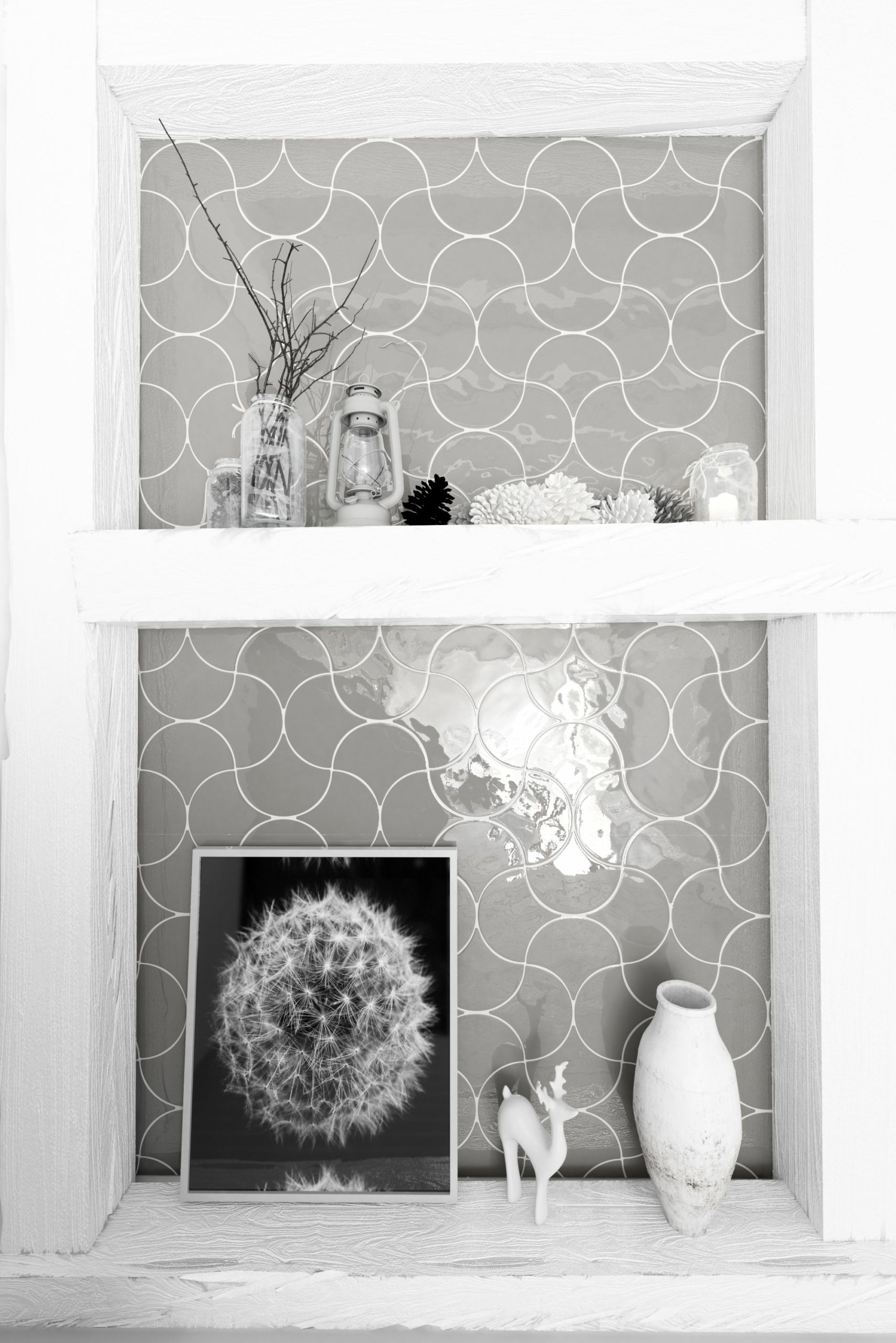 Drop Grey 6x7 Polished Finish Fish Scale Backsplash Tile