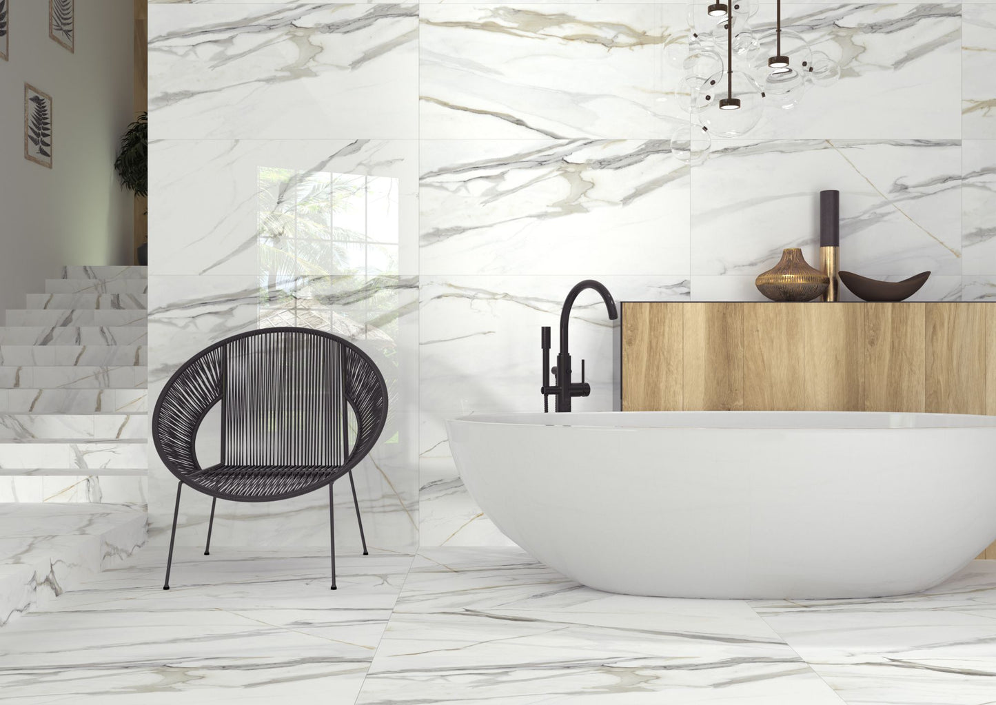 Emporio Calacatta 24x48 Polished Marble Look Porcelain Tile
