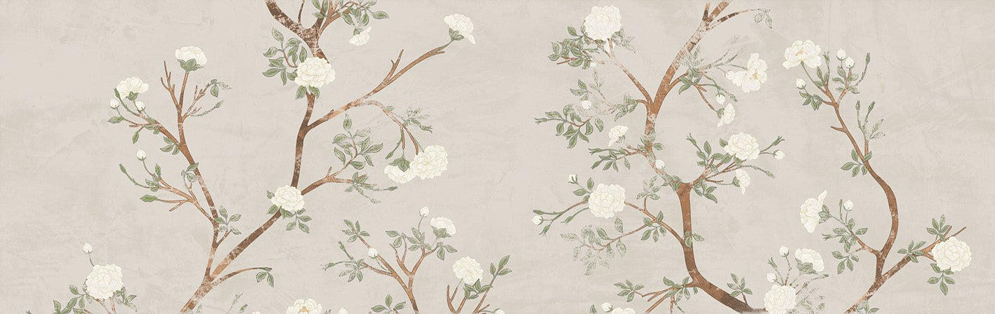 Enya Almond Nude 12"x40" Floral Matte Ceramic Tile - A