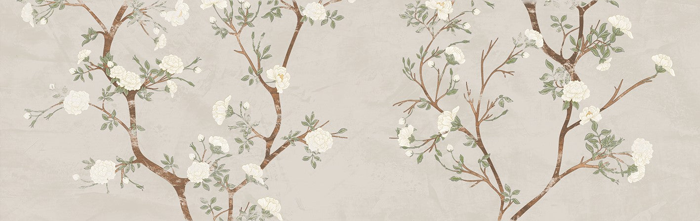 Enya Almond Nude 12"x40" Floral Matte Ceramic Tile - B