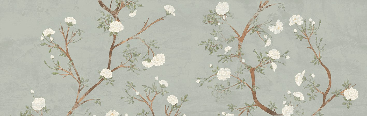 Enya Almond Sage 12"x40" Floral Matte Ceramic Tile - A