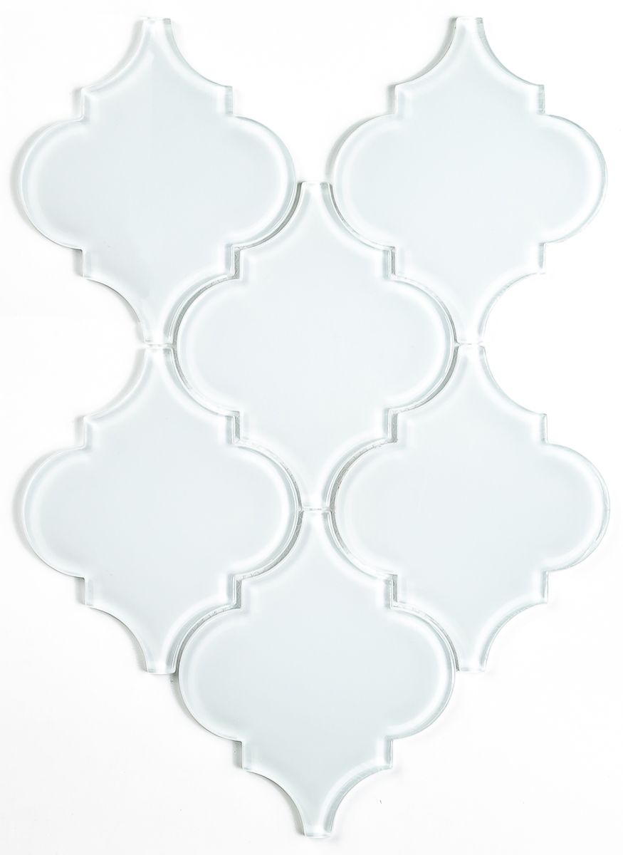 Glass Moroccan white backsplash tile with classic arabesque pattern