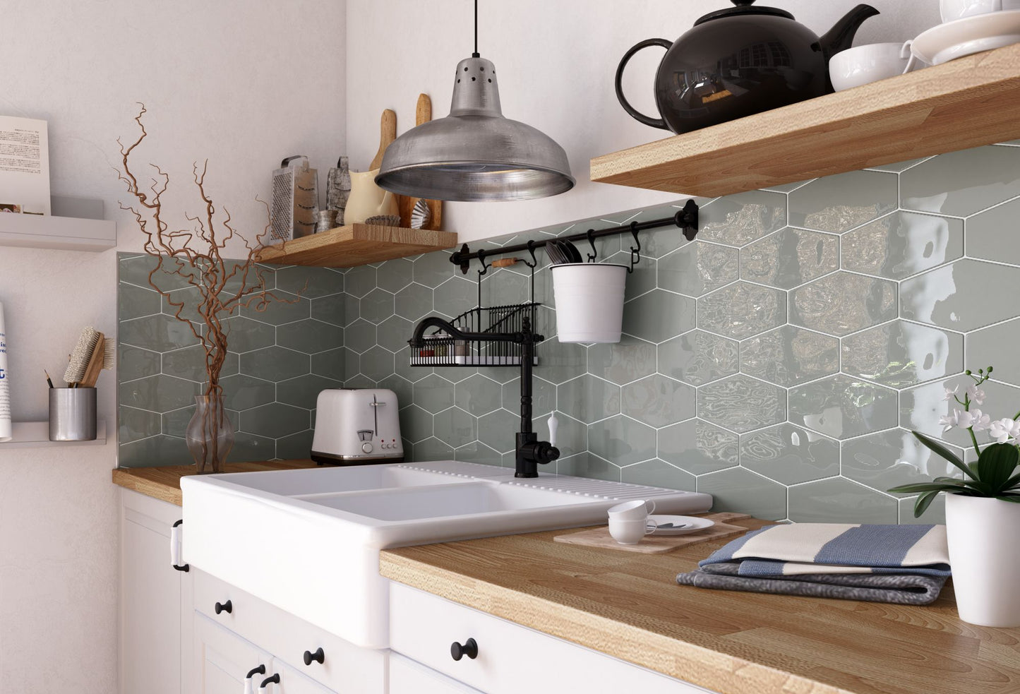 Hex Grey 4x8 Polished Finish Ceramic Backsplash Tile