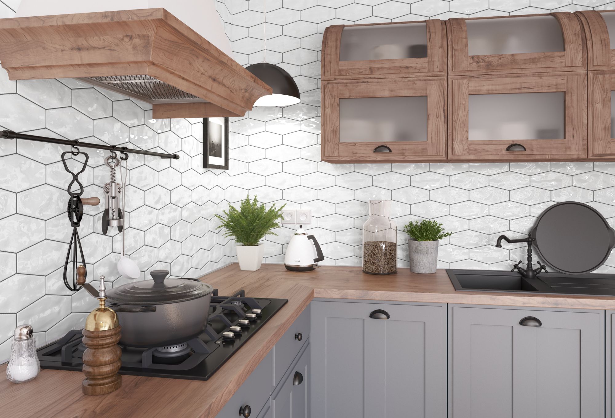 Hex White 4x8 Polished Finish Ceramic Backsplash Tile