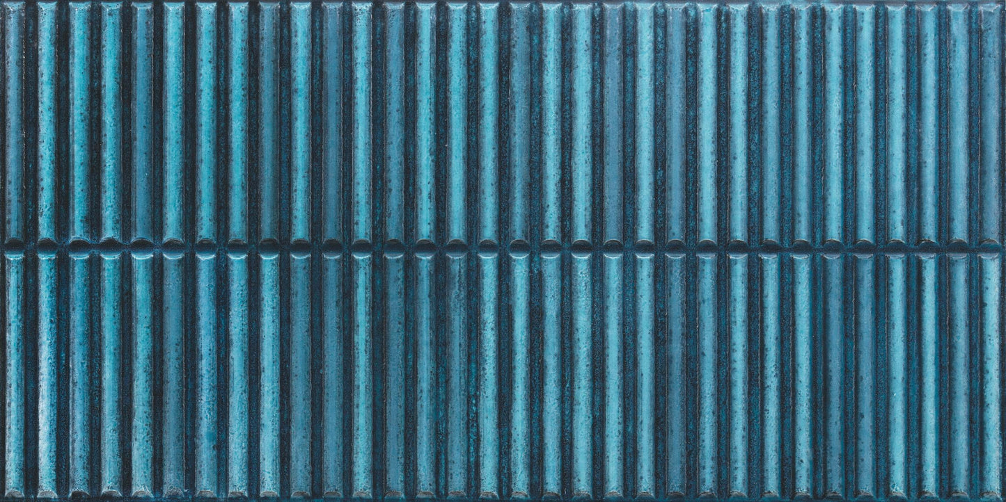 Homey Stripes Blue 12x24 Polished Fluted Backsplash Tile