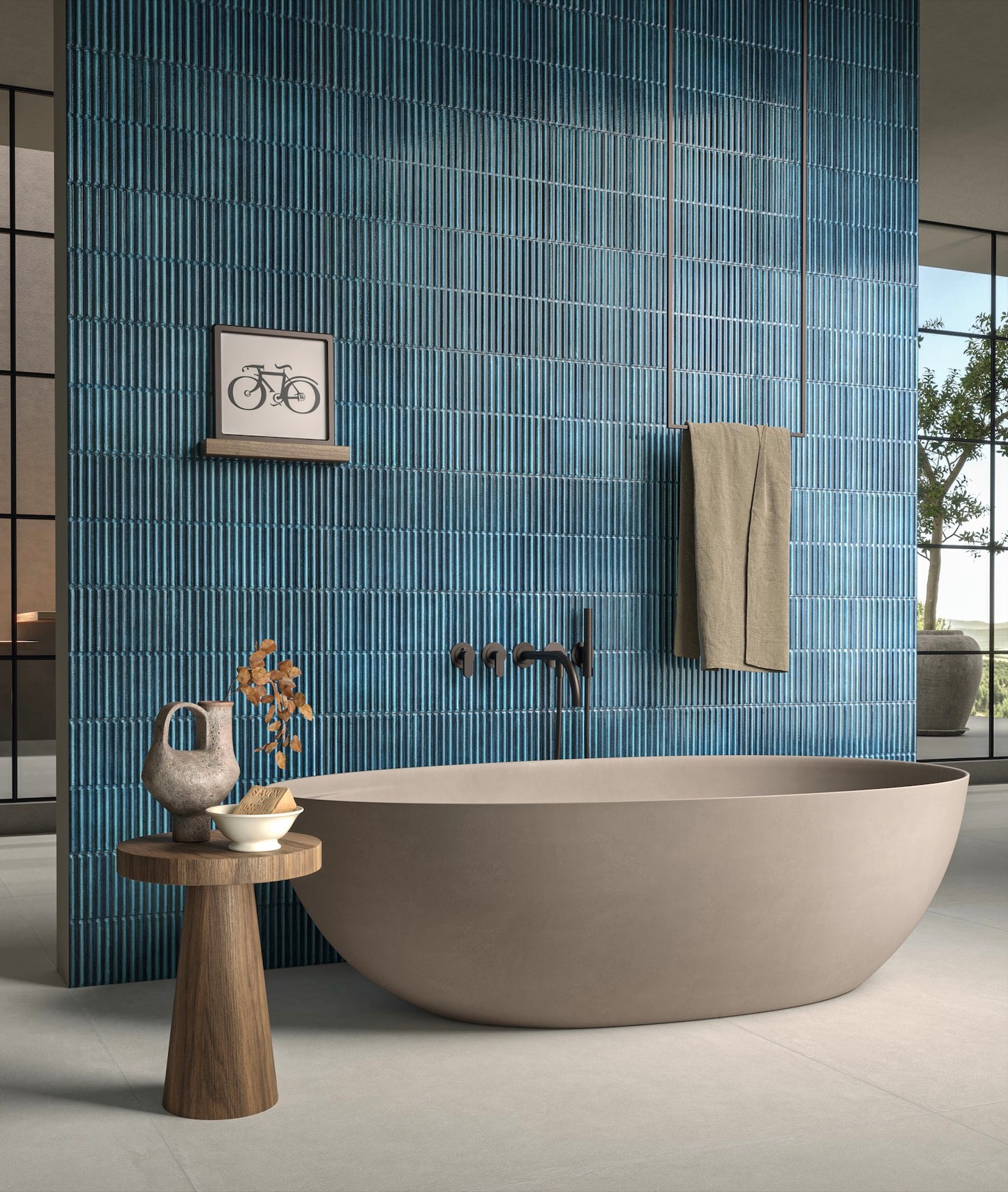 Homey Stripes Blue 12x24 Polished Fluted Backsplash Tile