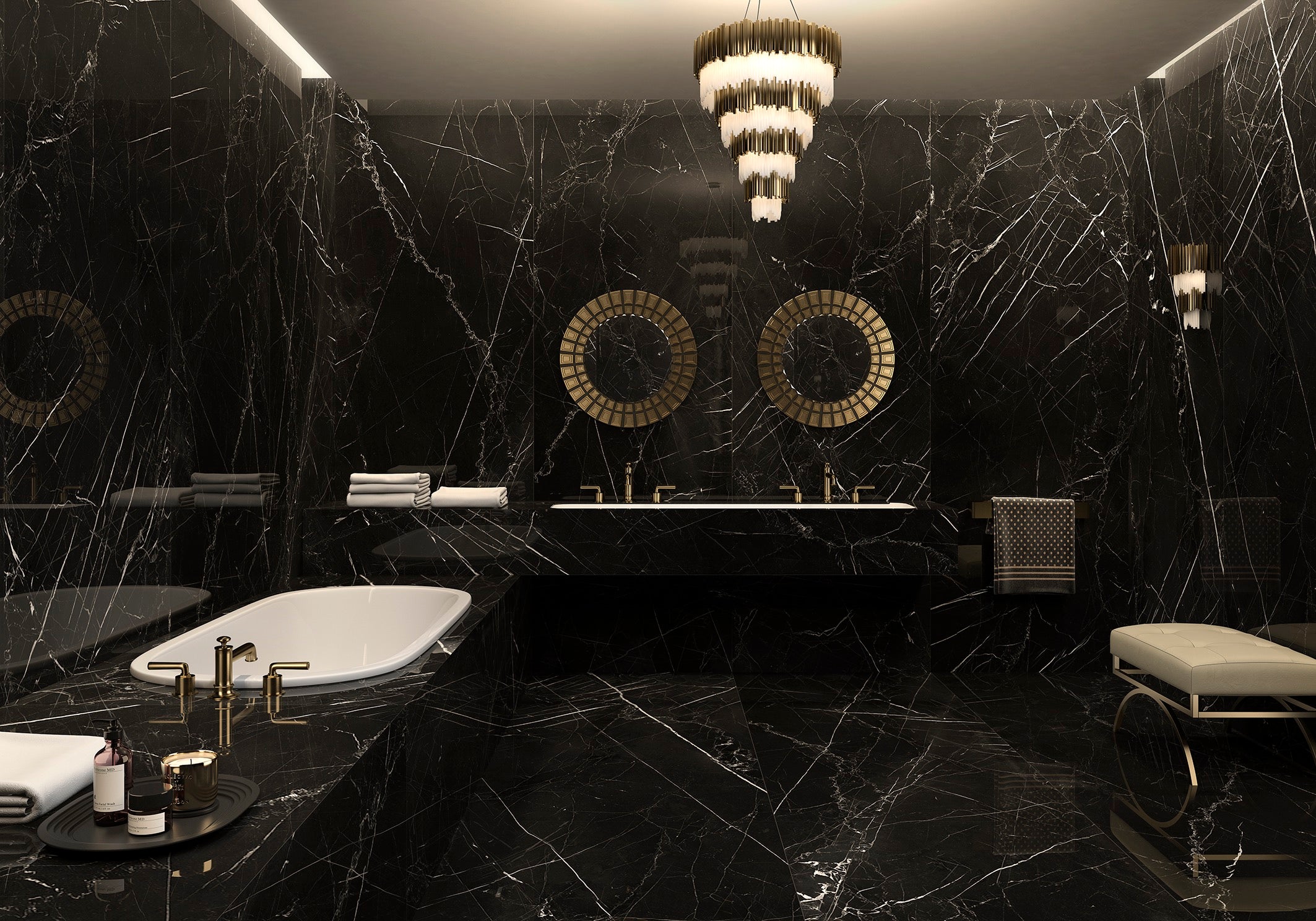 Negro Marquina 39x118 Polished Marble Look Porcelain Slab