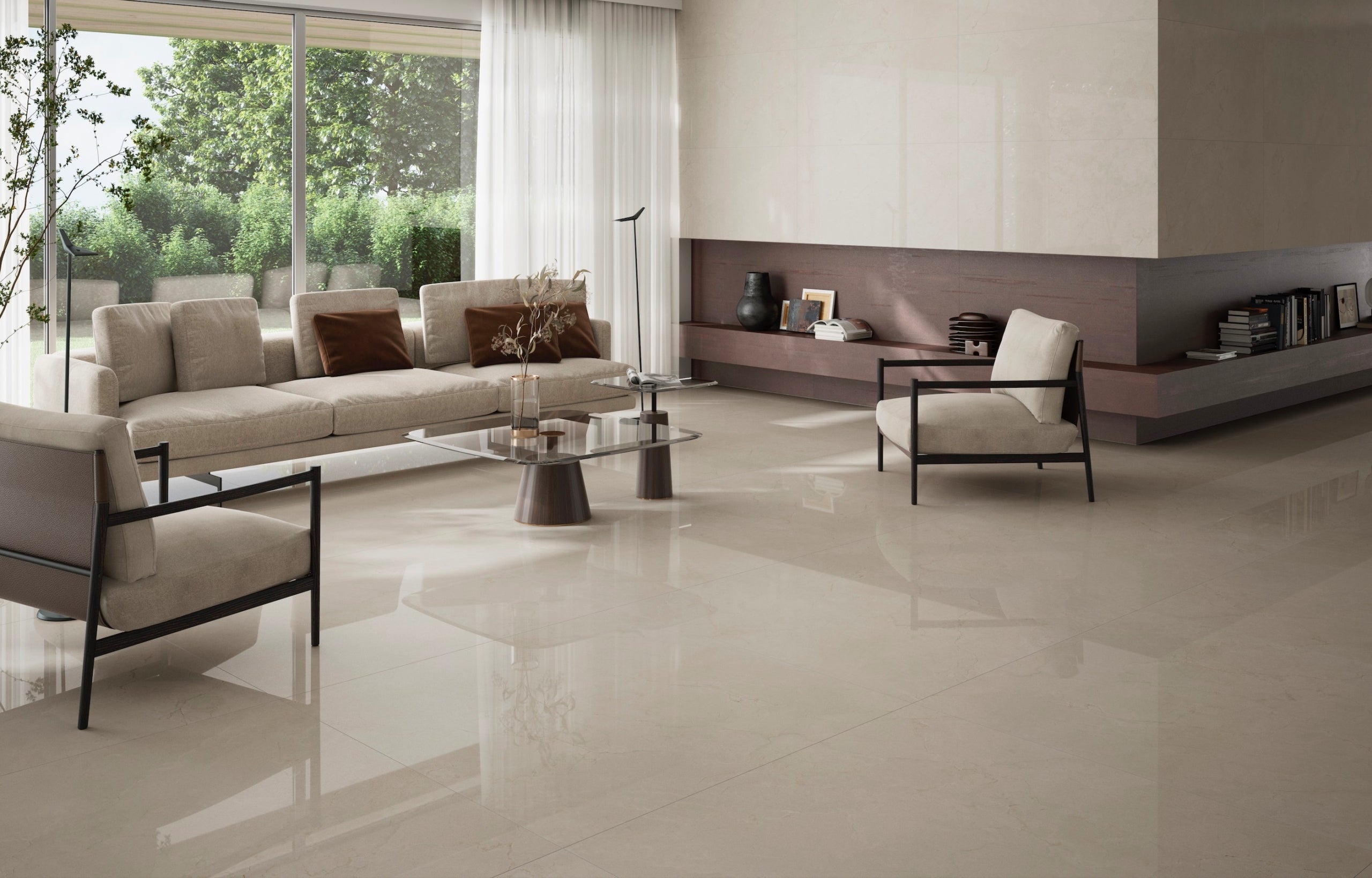 Opera White 24x48 Polished Finish Marble Look Porcelain Tile