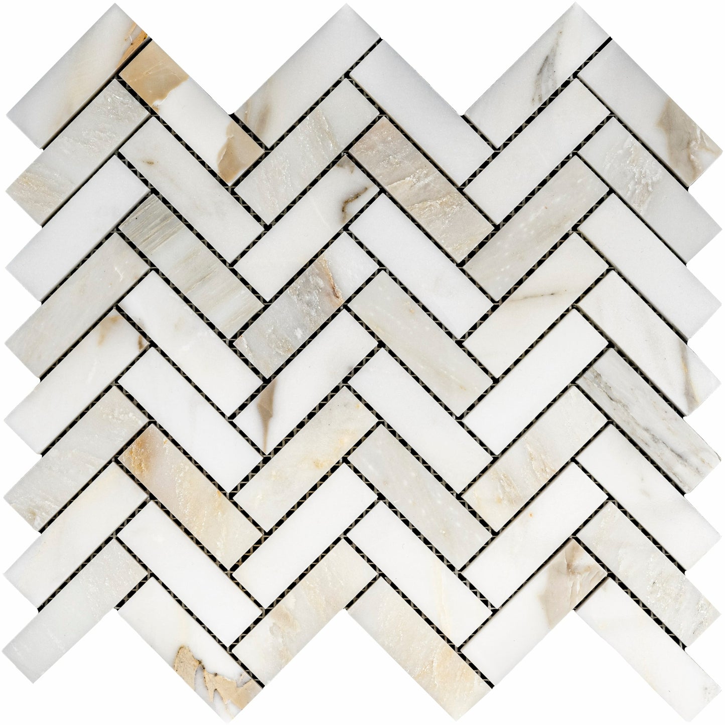 Gold Herringbone 1x3 Polished Marble Mosaic Backsplash
