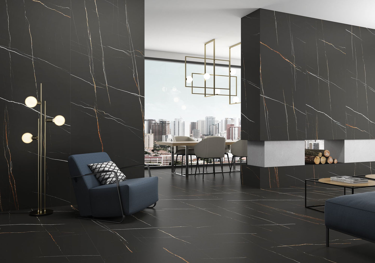 Sahara Noir 39x118 Polished Marble Look Porcelain Slab