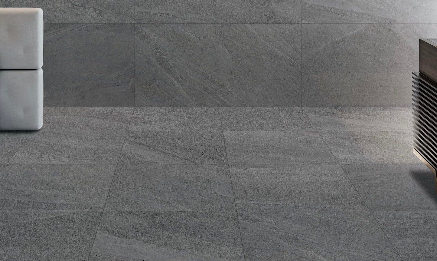 Limestone Dark Grey 24x24 Polished Slate Look Porcelain Tile
