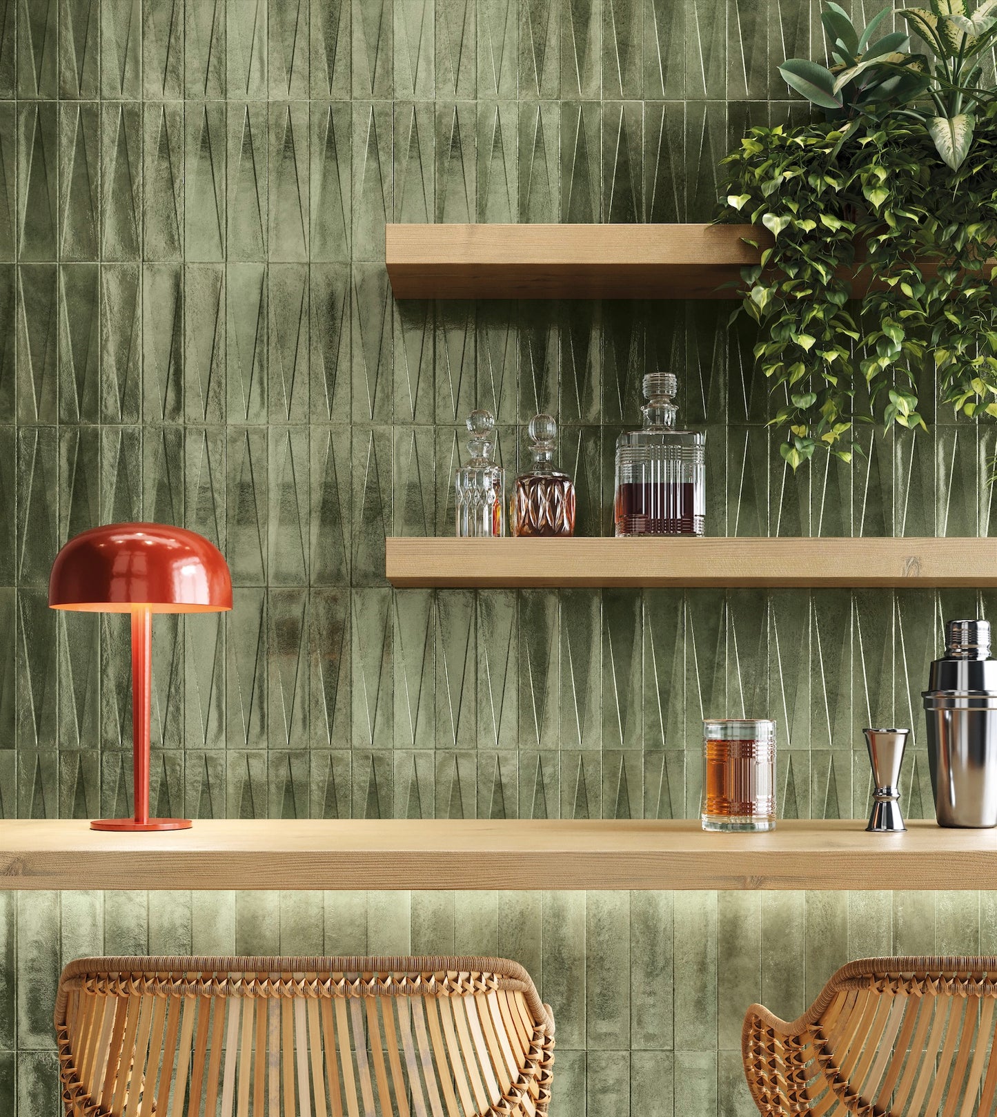 Bari Green Decor 2x10 Polished Finish Subway Tile Backsplash