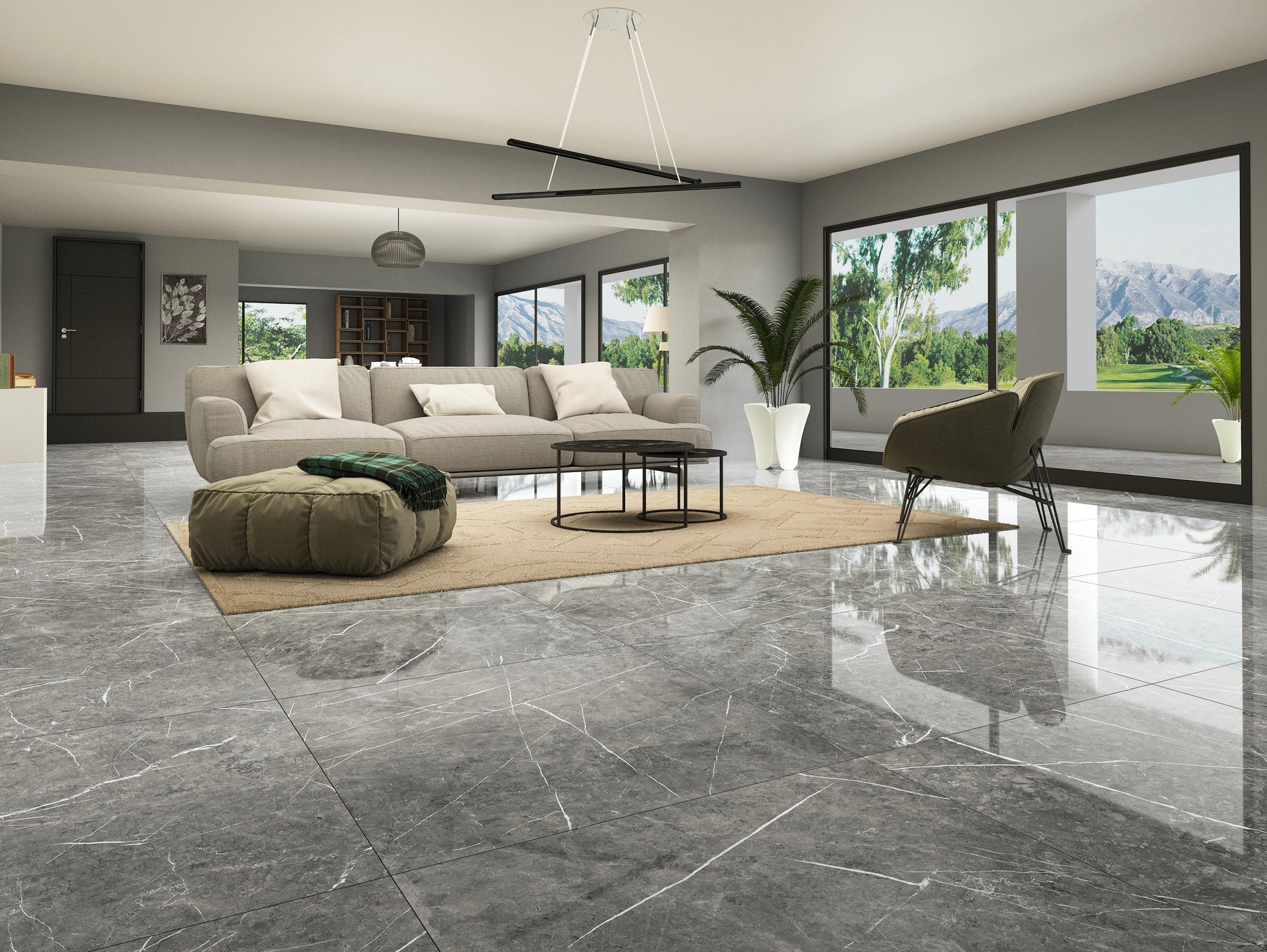 Theater Grey 12x24 Polished Marble Effect Porcelain Tile