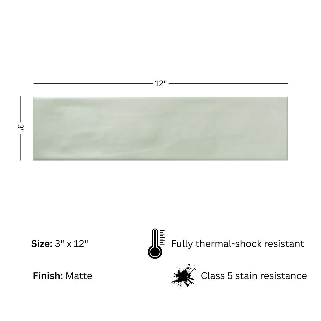 Wavy 2 Green 3x12 Matte Ceramic Subway Tile for Backsplash/Wall
