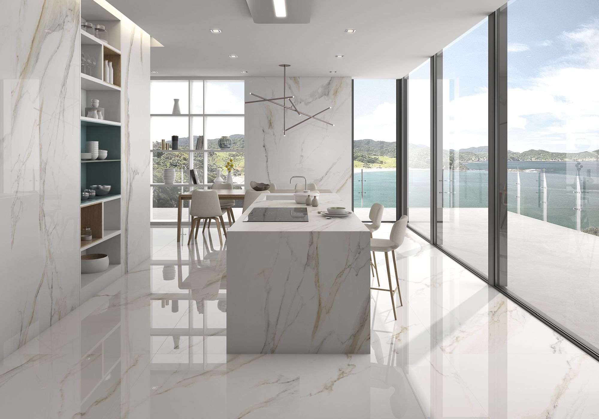 Atlantis Gold 39x118 Polished Marble Look Porcelain Slab