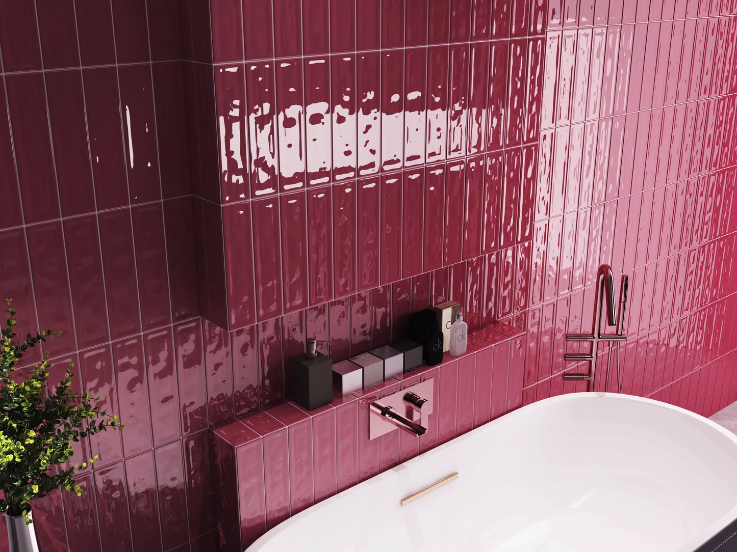 Wavy 2 Burgandy 3x12 Glossy Ceramic Subway Tile for Backsplash/Wall