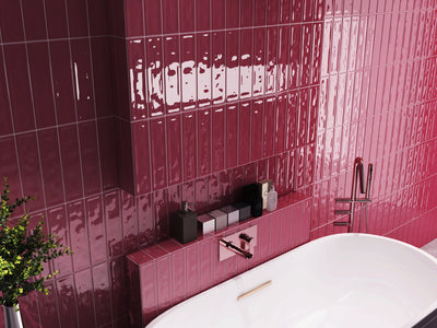Wavy 2 Burgandy 3x12 Glossy Ceramic Subway Tile for Backsplash/Wall