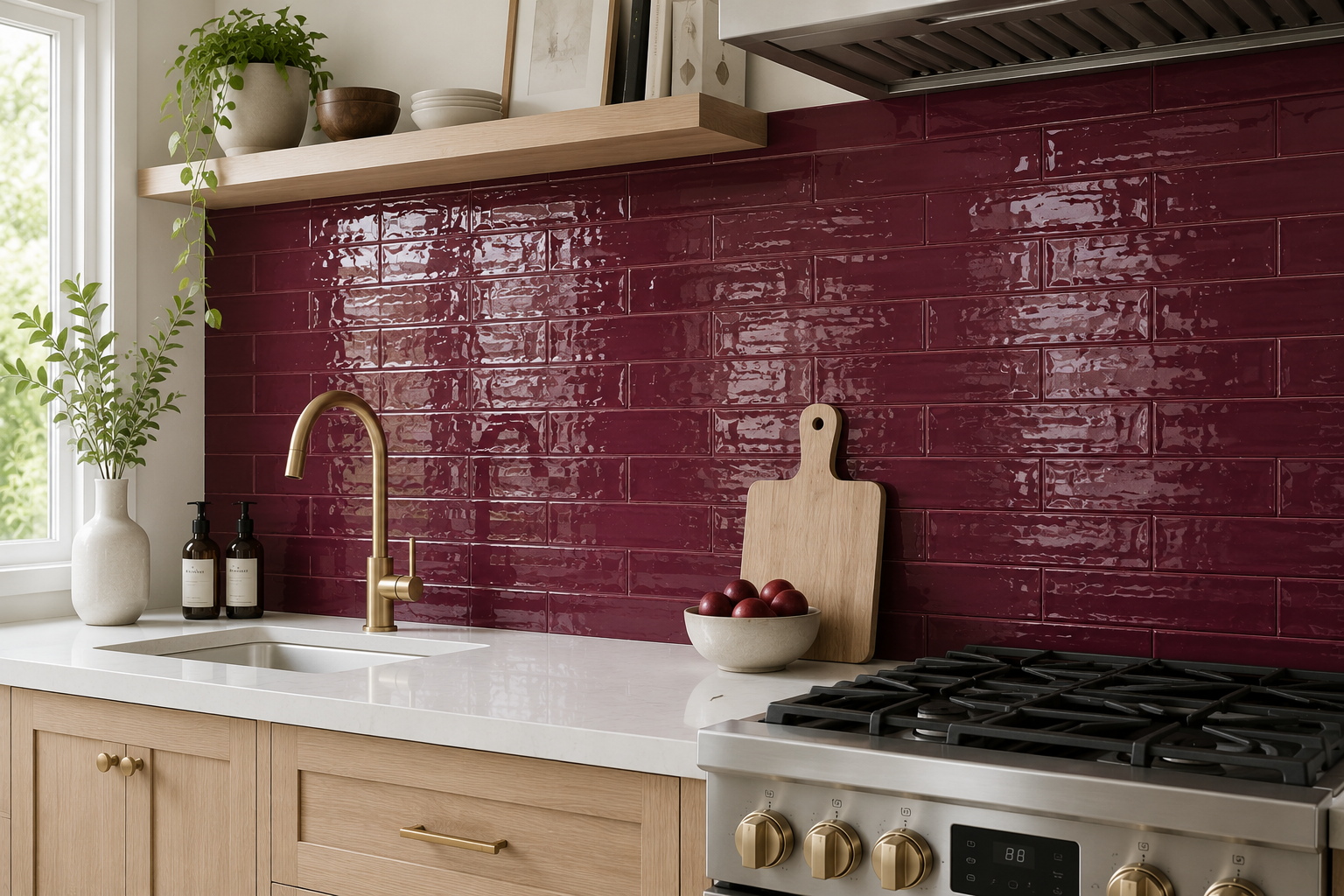 Wavy 2 Burgandy 3x12 Glossy Ceramic Subway Tile for Backsplash/Wall
