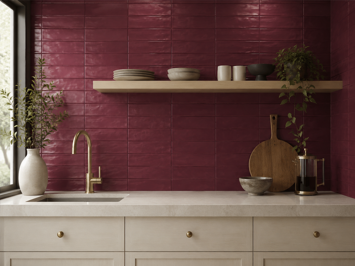 Wavy 2 Burgandy 3x12 Matte Ceramic Subway Tile for Backsplash/Wall