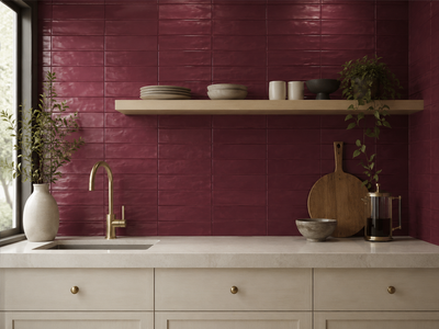 Wavy 2 Burgandy 3x12 Matte Ceramic Subway Tile for Backsplash/Wall