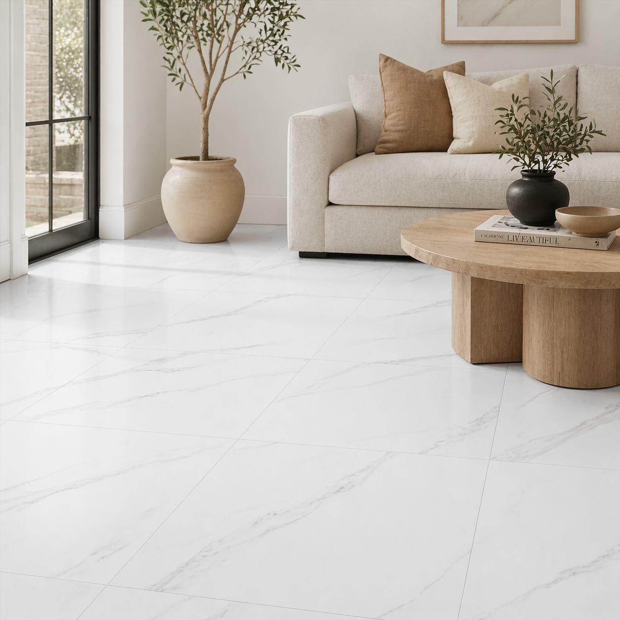 Bianca Carrara 24x24 Polished Marble Look Porcelain Tile