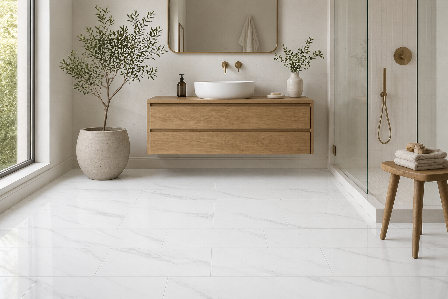 Bianca Carrara 12x24 Polished Marble Look Porcelain Tile