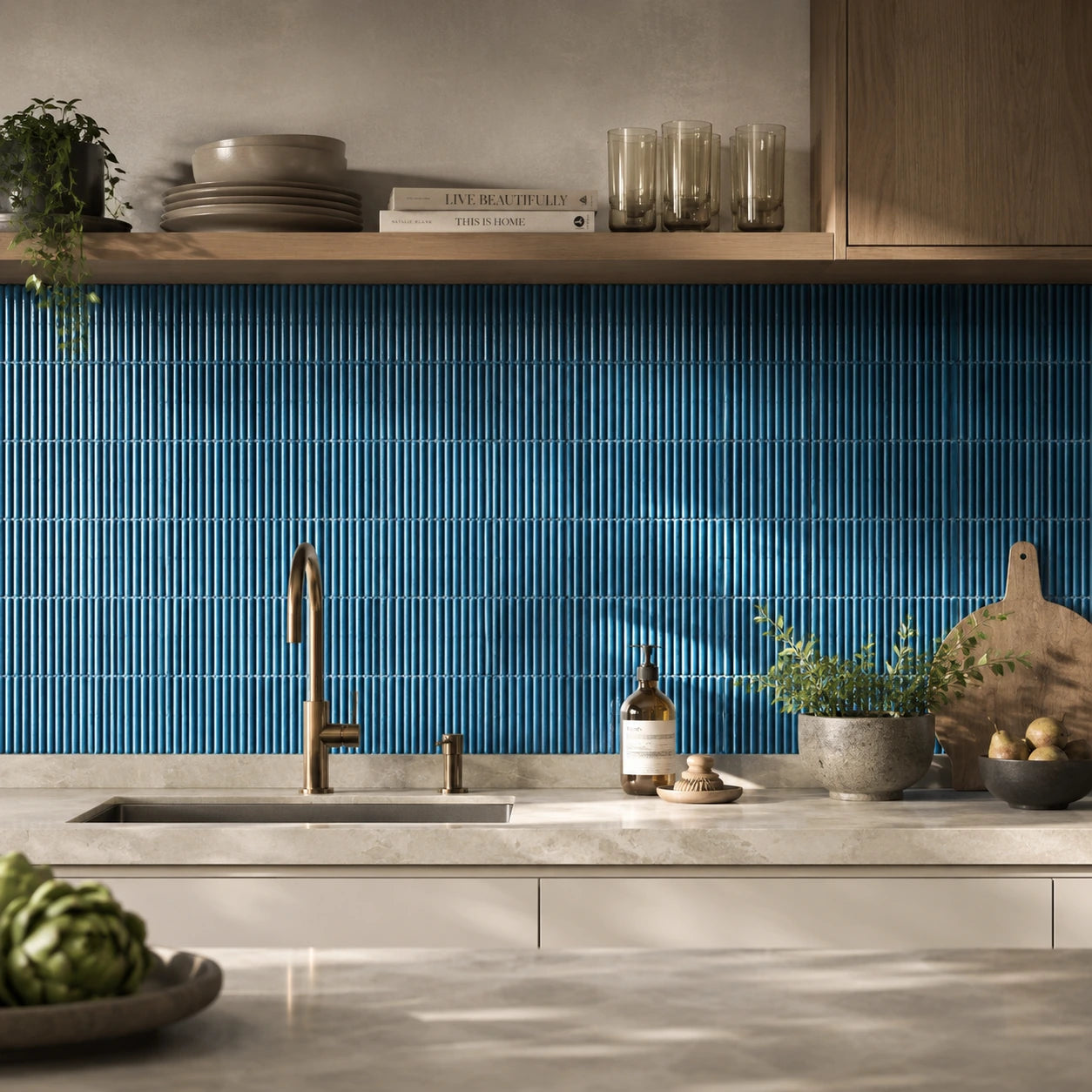 Homey Stripes Blue fluted wall tile for backsplash and accent wall