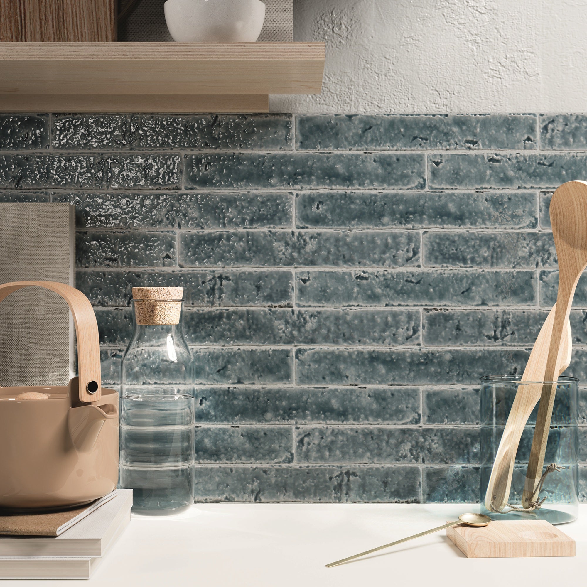 Brutalist River 2x10 Glossy Subway Tile Backsplash