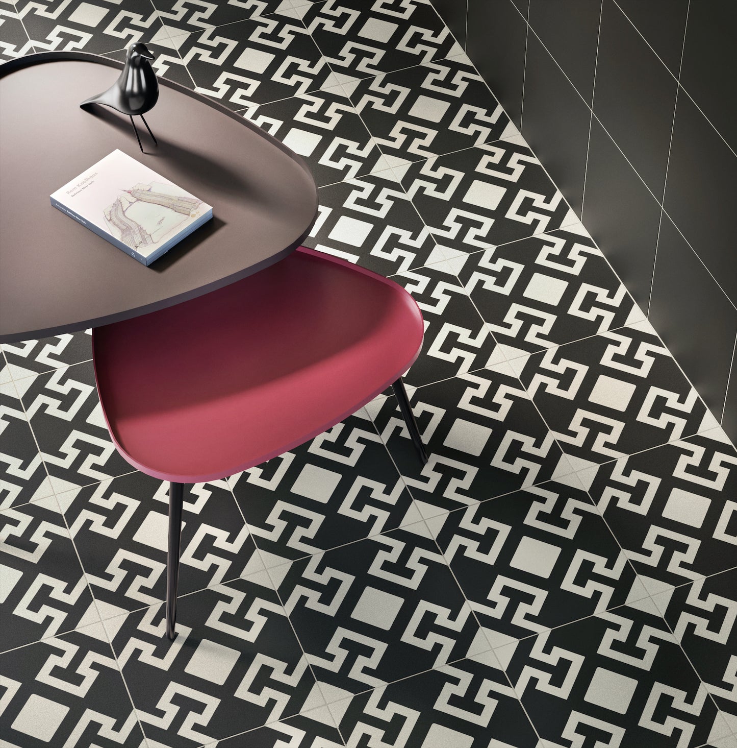 Charonne Nero 8x8 Matte Finish Porcelain Patterned Tile