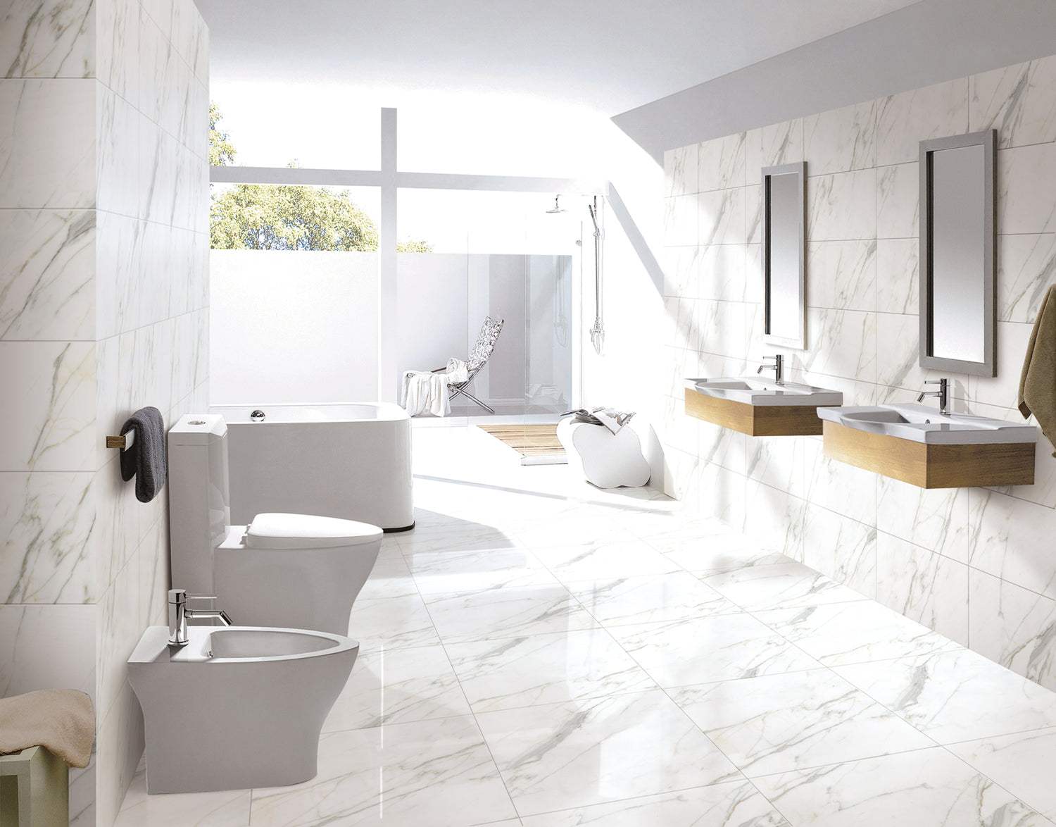 Calacatta Gold porcelain tile installed on bathroom