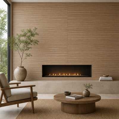 Wood Look Fluted Wall Tile fireplace
