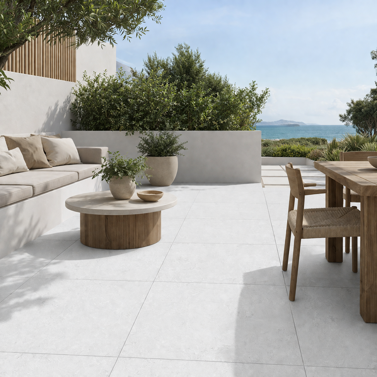 Dolomite White 24"x24" Porcelain Pavers – 2cm Matte Outdoor Deck Tiles