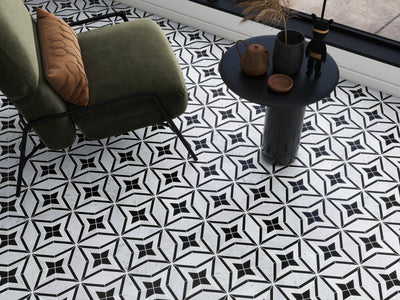 Floral Carr/Marquina 12"x12" Marble Tile