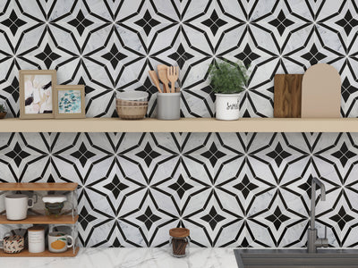 Floral Carr/Marquina 12"x12" Marble Tile