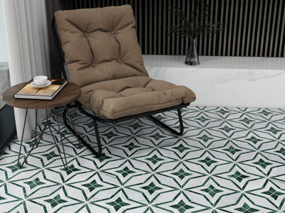 Floral Cararra/Verde 12"x12" Marble Tile