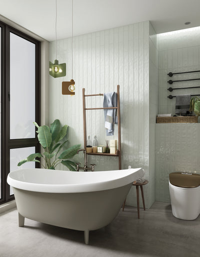 Wavy 2 Green 3x12 Glossy Ceramic Subway Tile for Backsplash/Wall