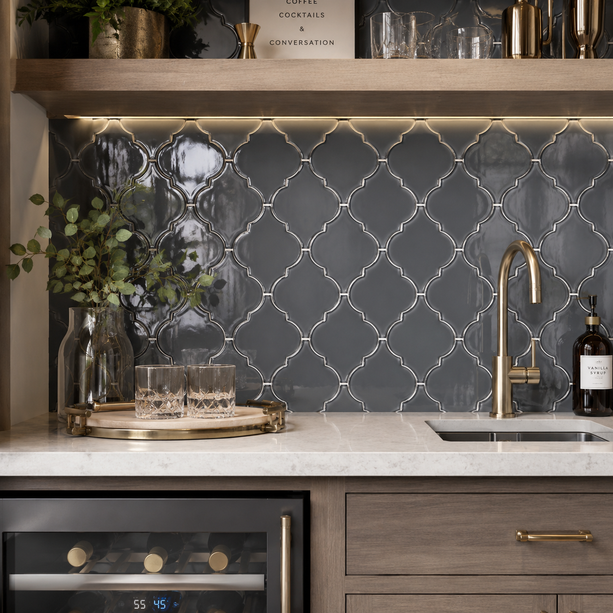 Glass Morrocon Grey Backsplash Tile