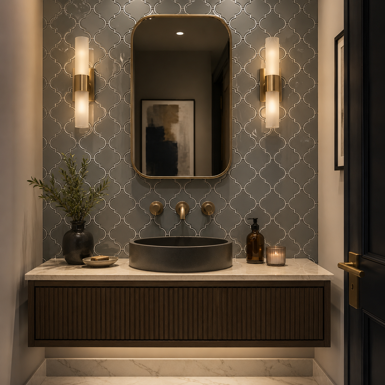 Glass Morrocon Smoke Backsplash Tile