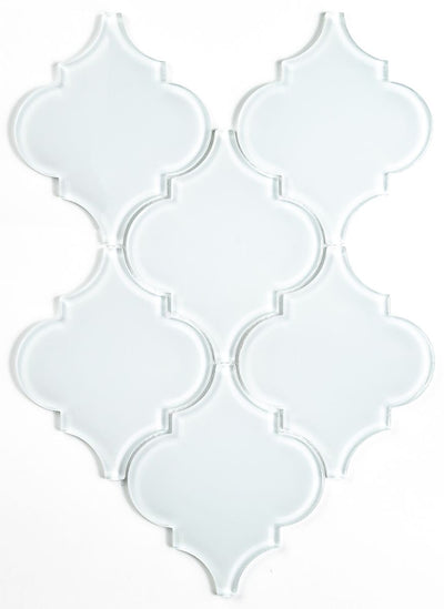 Glass Moroccan white backsplash tile with classic arabesque pattern