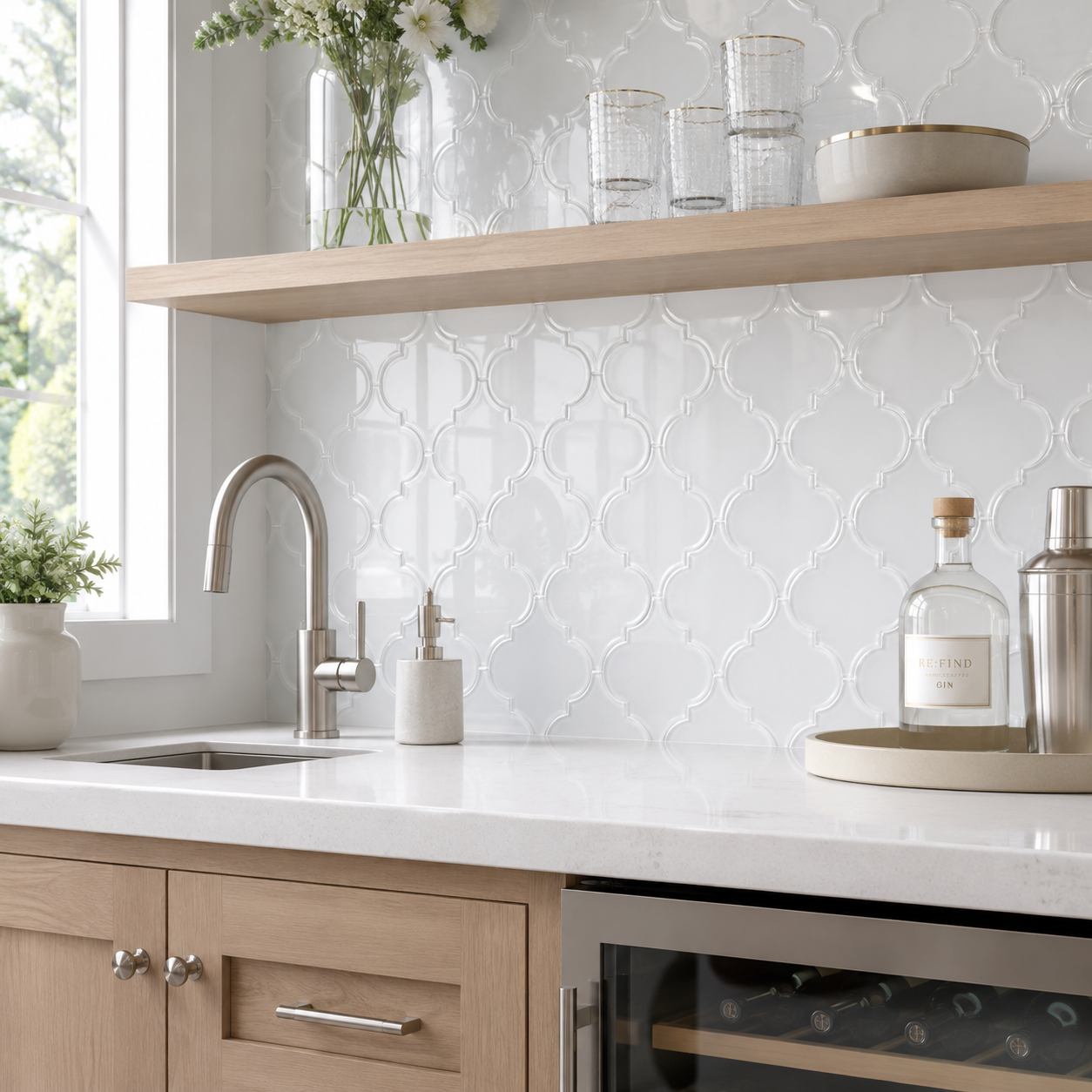 Glass Morrocon White Backsplash Tile