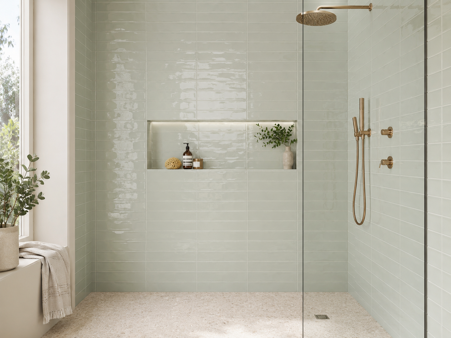 Wavy 2 Green 3x12 Glossy Ceramic Subway Tile for Backsplash/Wall