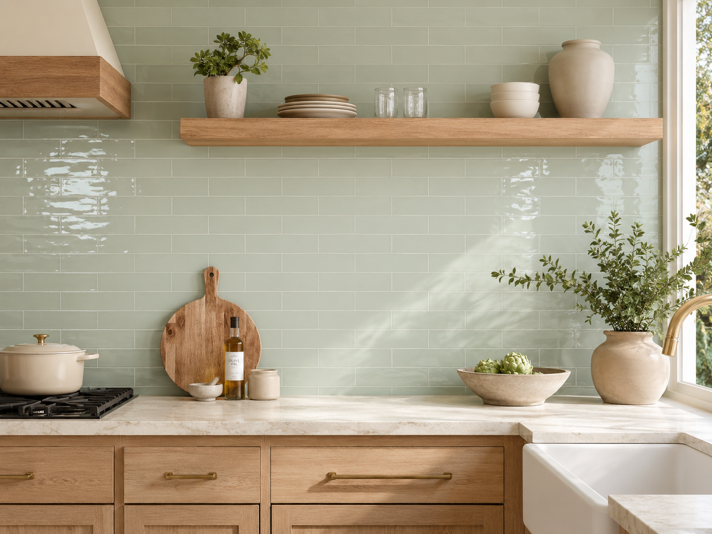 Wavy 2 Green 3x12 Glossy Ceramic Subway Tile for Backsplash/Wall