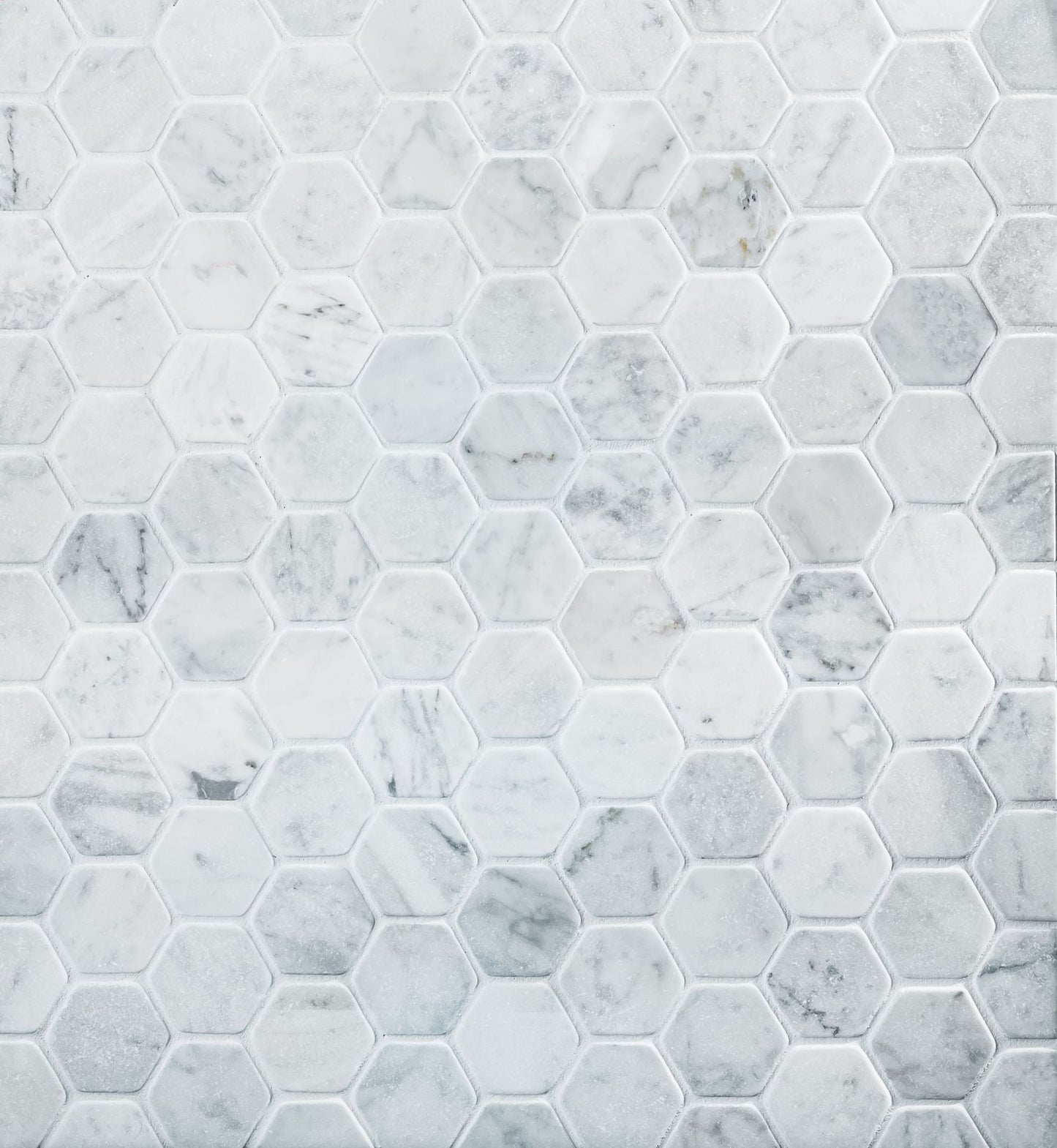 Hex Tumble Carrara 2x2 Matte Finish Marble Mosaic