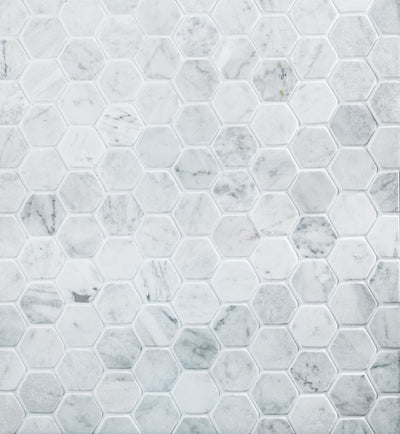 Hex Tumble Carrara 2x2 Matte Finish Marble Mosaic