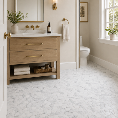 Hex Tumble Carrara 2x2 Matte Finish Marble Mosaic
