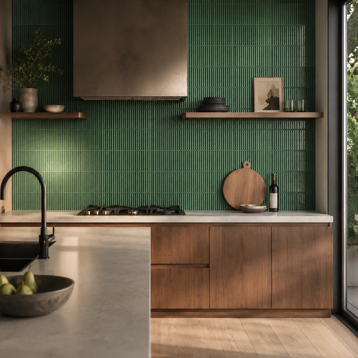 Homey Stripes Green polished tile for decorative backsplash