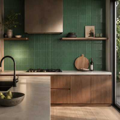 Homey Stripes Green polished tile for decorative backsplash
