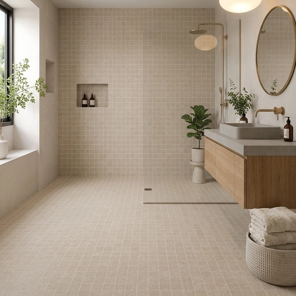 light brown shower tile