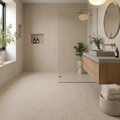 light brown shower tile